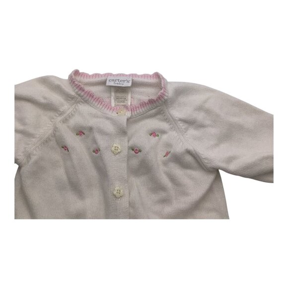 Carter's Baby Girl Sweater White & Pink Floral Button Up 3-6M Cotton Lightweight - Picture 5 of 11